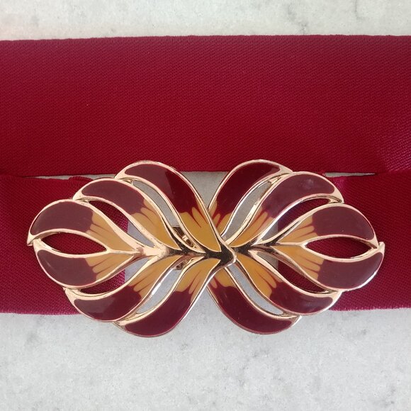 Vintage made in Korea red gold clasp buckle belt stretch - Picture 5 of 12